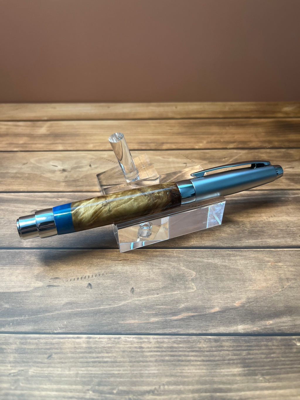 Hand-Turned Hybrid Epoxy-Burl Fountain Pen