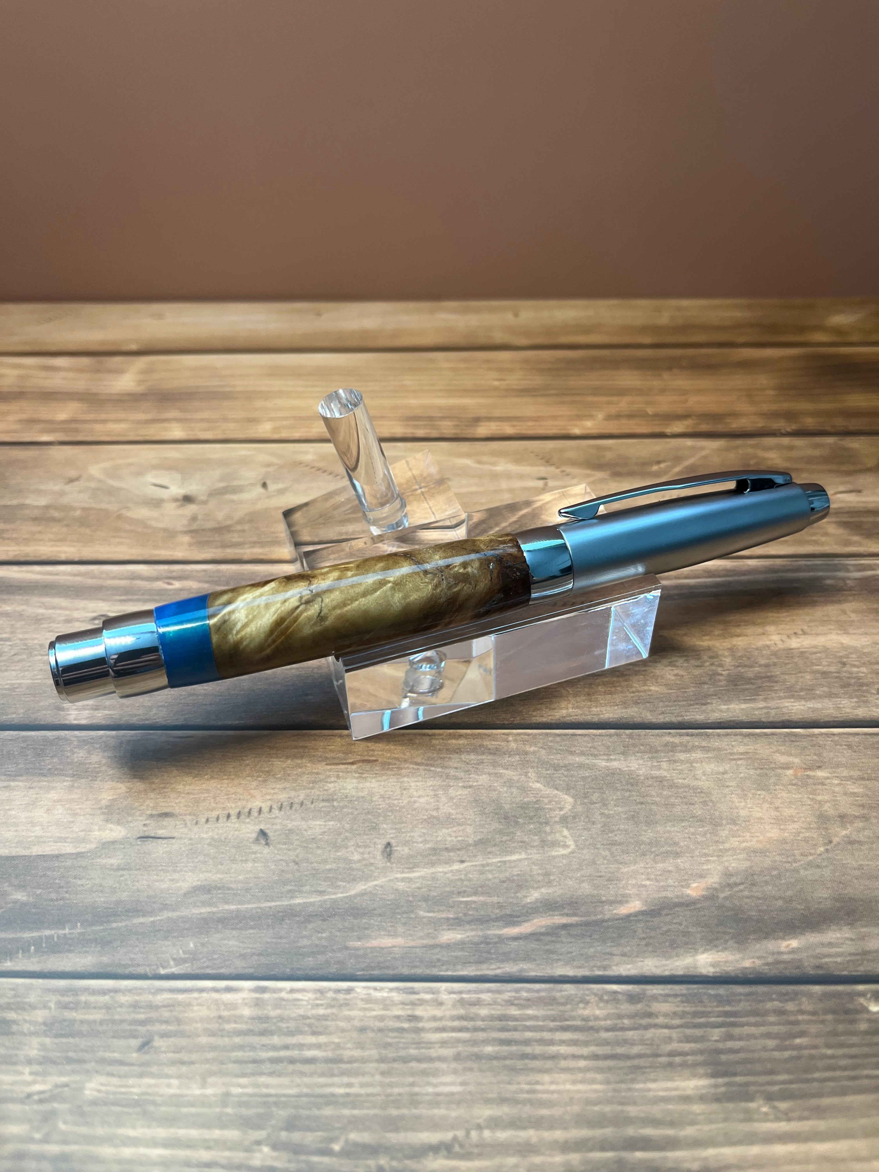 Hand-Turned Hybrid Epoxy-Burl Fountain Pen