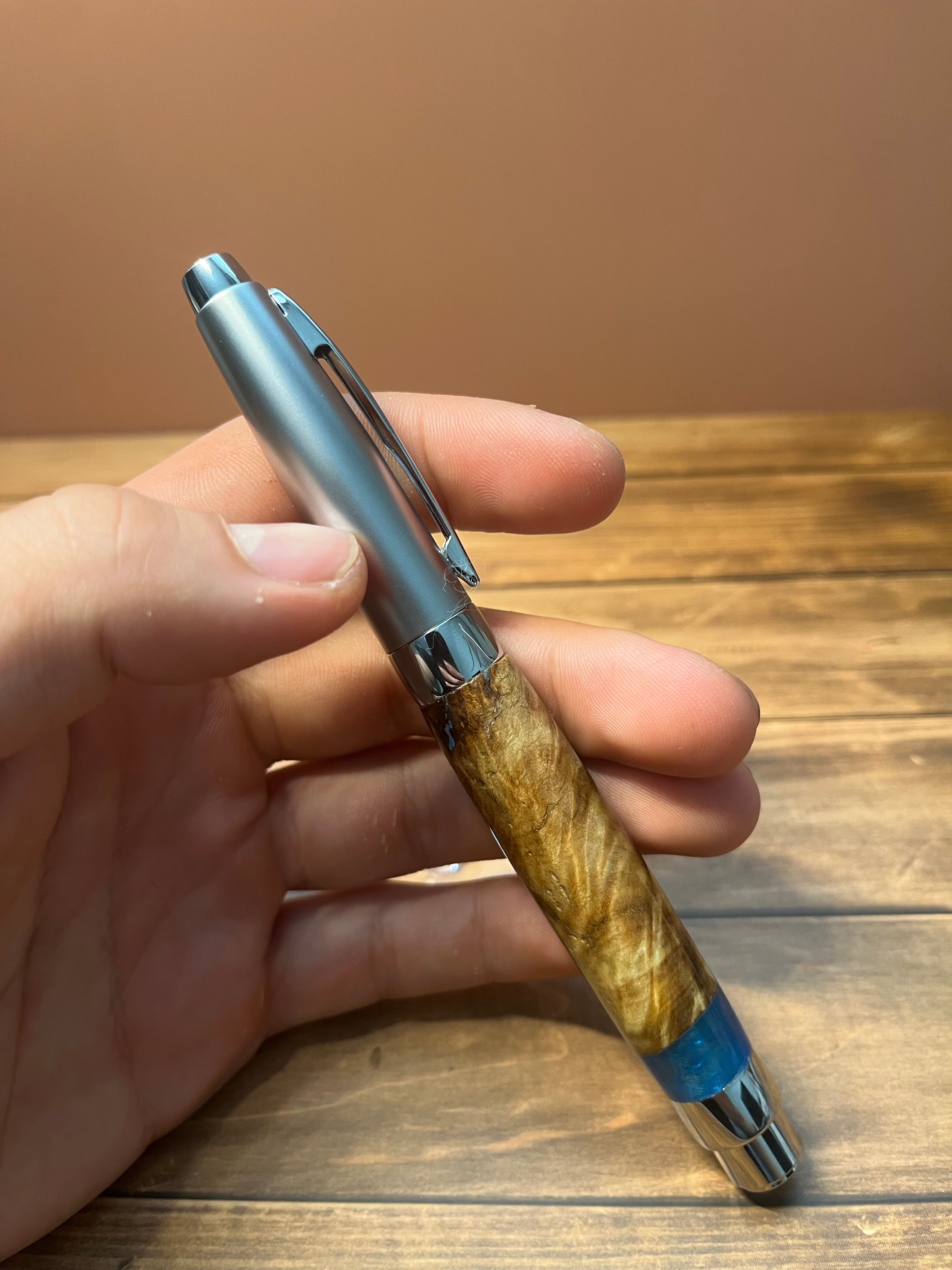 Hand-Turned Hybrid Epoxy-Burl Fountain Pen
