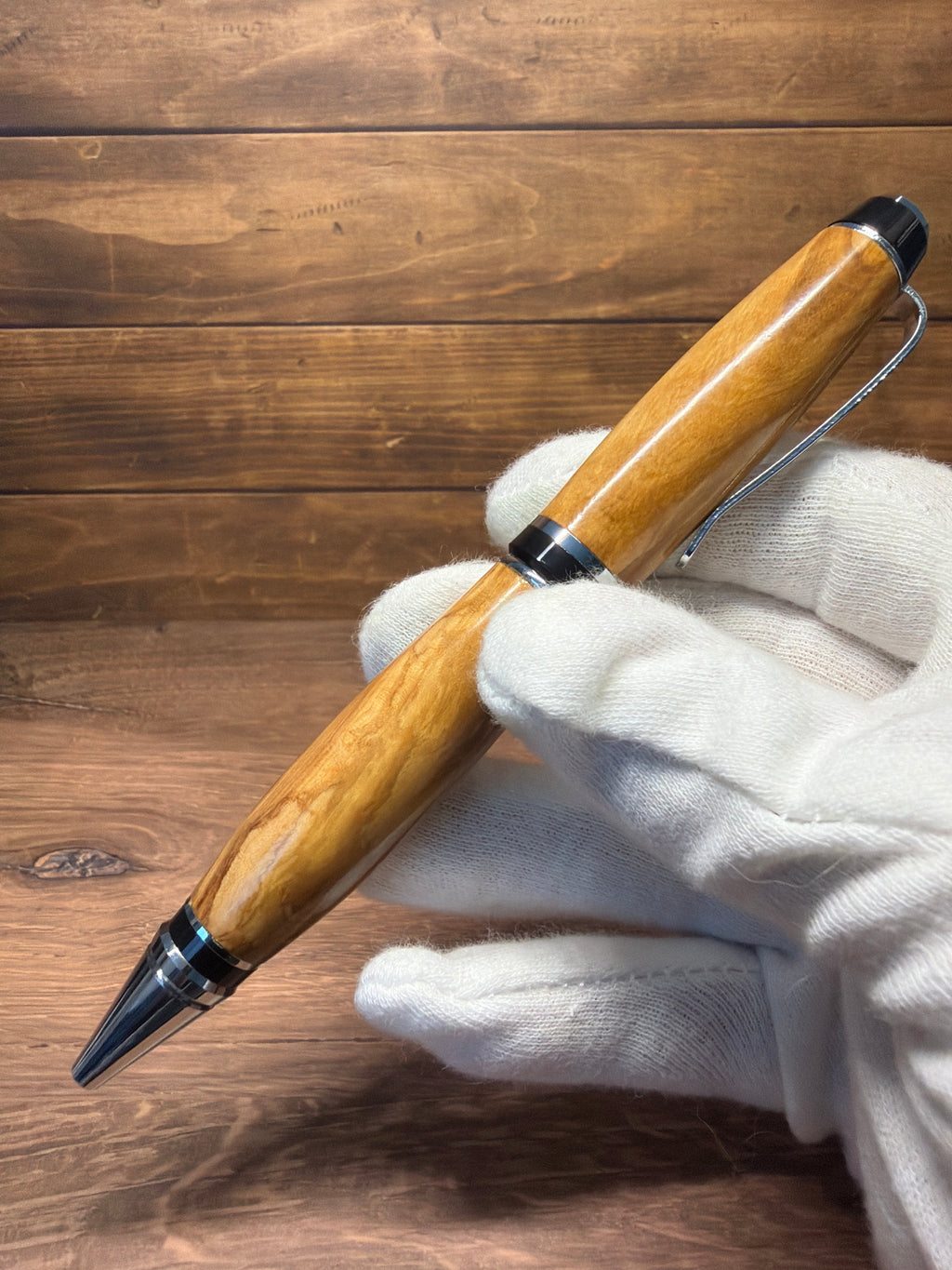 Olive wood Burl Big Ben cigar twist pen - Chrome